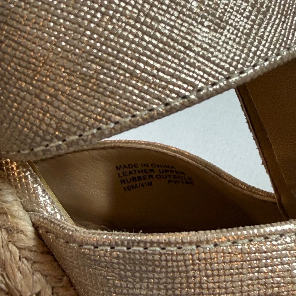 Michael Kors Gold Danita Metallic Leather Front Zip Espadrille Wedge Sandals 10M